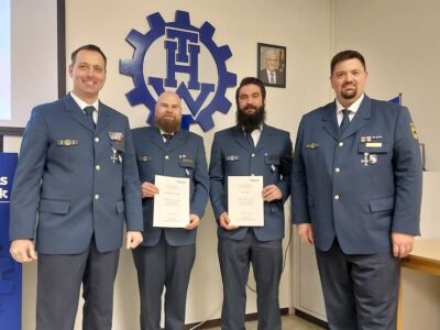 v. l. Harald Lotter, Ortsbeauftragter THW Schweinfurt, Timo Zellmer, Florian Hammerschmidt THW Schweinfurt, Andreas Herold Leiter der THW Regionalstelle Bamberg