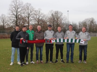 v.l.n.r: Andreas Brendler & Marcel Kühlinger (sportliche Leitung FC 05), Dominik Groß (Vorstand Jugend), Jens Öser (Vorstand Finanzen), Felix Zöller (Trainer DJK / Übergangskoordinator FC 05), Thomas Cäsar (Trainer DJK), Alexander Ziegler (Vorstand DJK), Jürgen Stürmer (Sportlicher Leiter DJK), Foto: Florian Trautner
