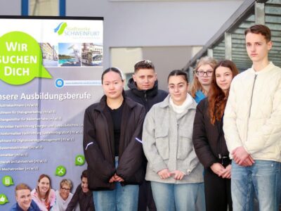 im Bild (v. l. n. r.): Silvia Hu, Tim Geb, Ceyiin Özel, Mikayla Romero, Leni Kneuer, Arseniy Bärwald Bildquelle: Stadtwerke Schweinfurt GmbH, Stefan Saffert